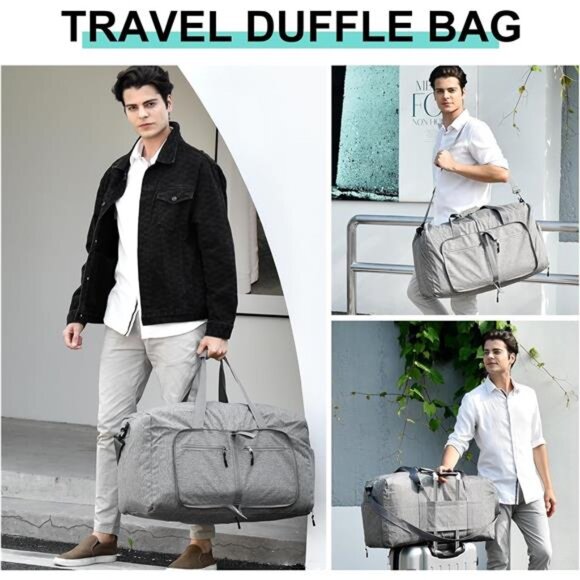 65L Travel Duffel Bag Foldable Waterproof Luggage Bag with Shoes Compartment Gra - Picture 4 of 7